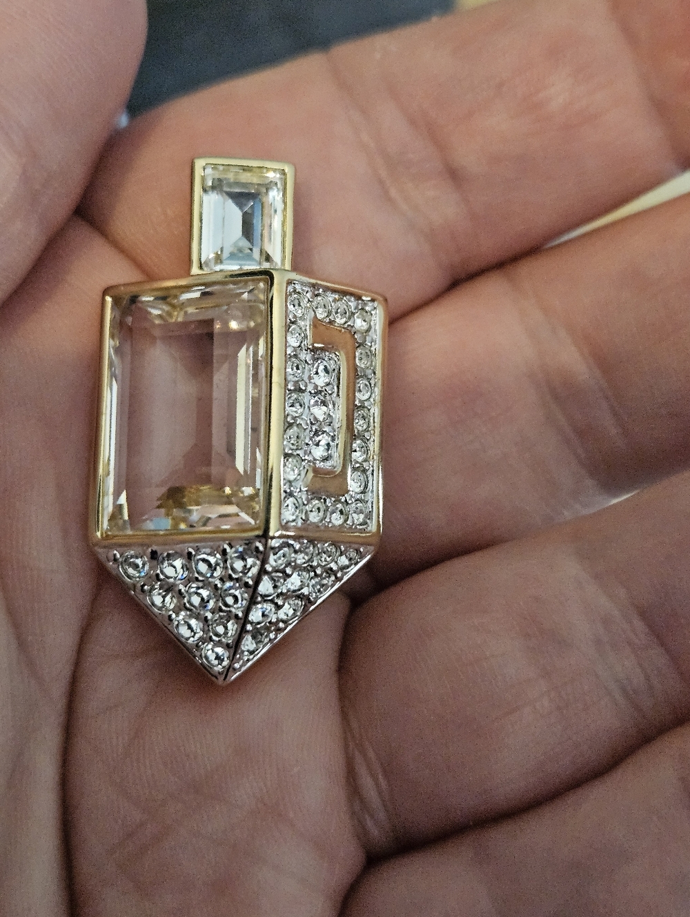 Swarovski Gold Toned Vintage Dreidel Brooch